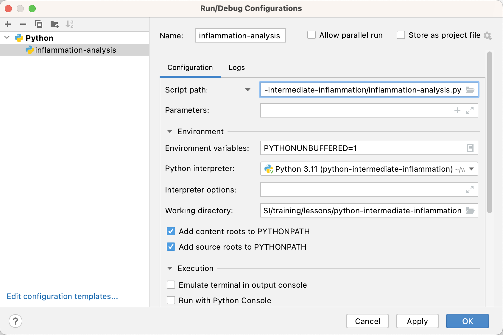 Run Configuration Popup in PyCharm