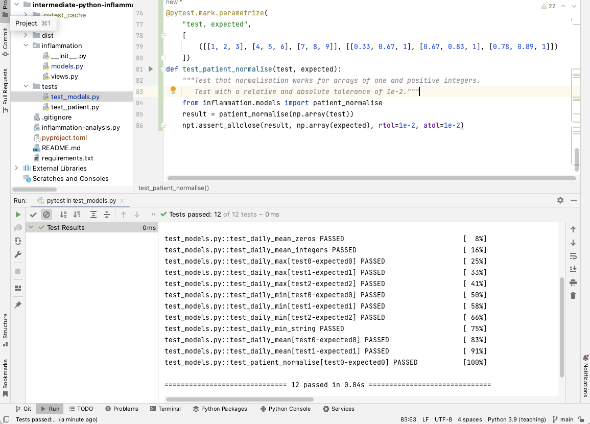 All tests in PyCharm are successful
